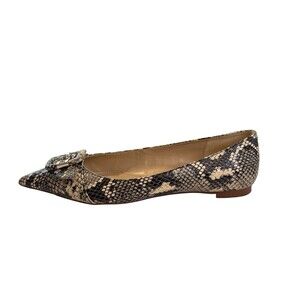 Sam Edelman Sonja Women’s 8.5M Snakeskin Print Leather Flats Pointed Toe Buckle
